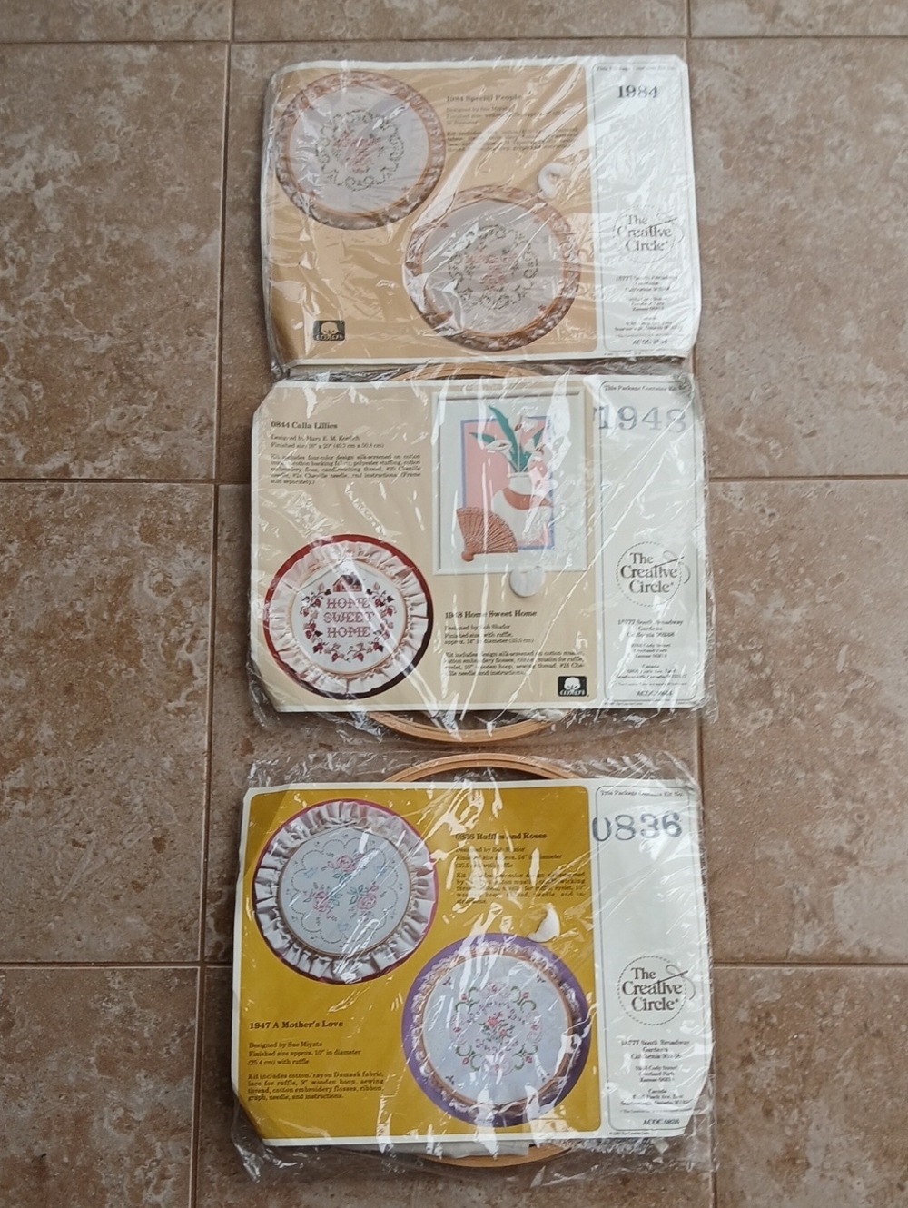 Vintage 80s granny chic decorative embroidery needlepoint hoop kits